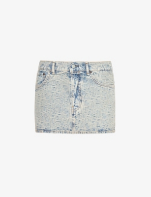 Acne Studios Blue Embossed Denim Miniskirt In Multi-coloured