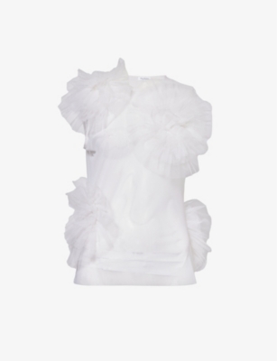 Acne Studios Womens White Tinasa Ruffle-embellished Sheer Woven Top