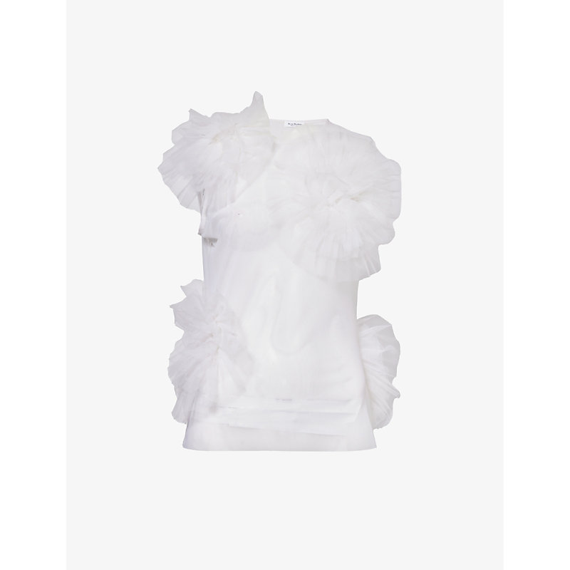Acne Studios Womens White Tinasa Ruffle-embellished Sheer Woven Top