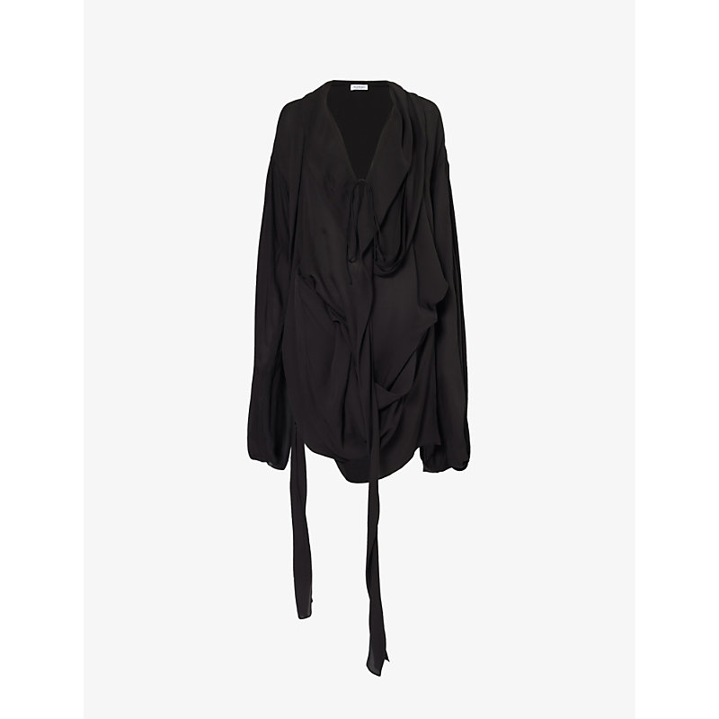 Shop Acne Studios Women's Black Daleria Plunge-neck Woven Mini Dress