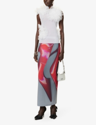 Shop Acne Studios Women's Dark Grey Red Emay Graphic-print Stretch-jersey Maxi Skirt