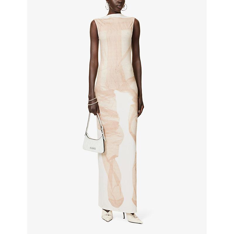 Shop Acne Studios Emati Graphic-print Stretch-jersey Maxi Dress In White Beige