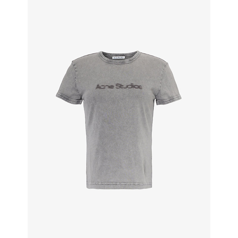 Acne Studios Womens Faded Grey Etza Logo-print Cotton-jersey T-shirt