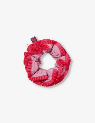 Good Squish Womens Pink Bedraggled Frilled Cotton-blend Scrunchie
