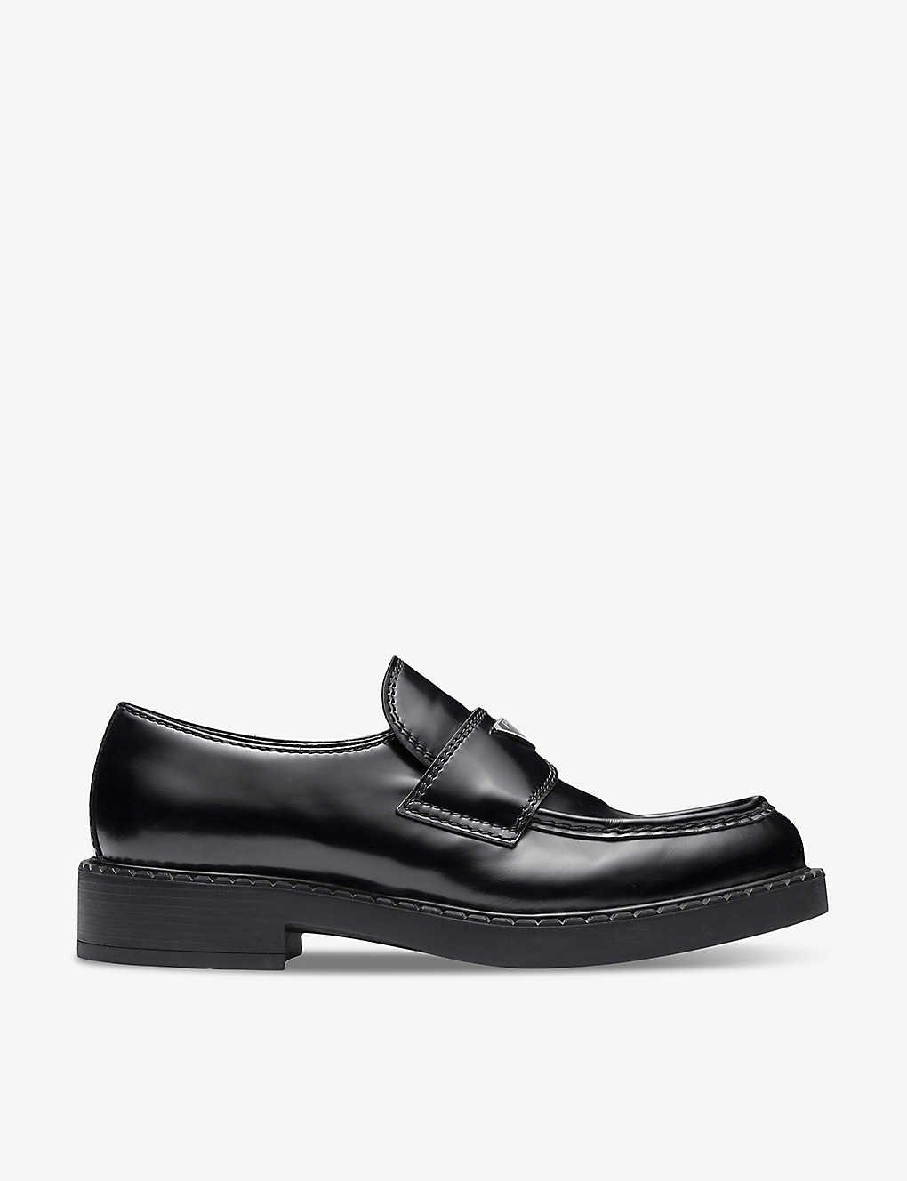 Prada Mens Black Brand-plaque Leather Loafers