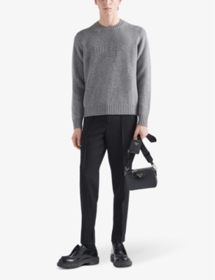 Prada Ribbed Crew-neck Cashmere Blend Sweater In Grey