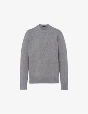 Shop Prada Brand-embroidered Crewneck Wool And Cashmere-blend Jumper In Grey