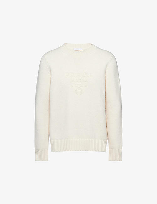 PRADA: Brand-embroidered crewneck wool and cashmere-blend jumper
