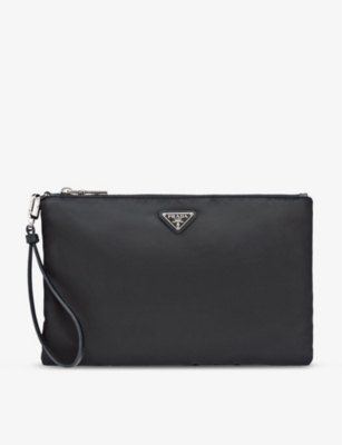 PRADA: Brand-plaque Re-Nylon saffiano leather and recycled-nylon pouch