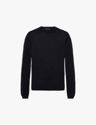 Prada Mens Black Crewneck Regular-fit Cashmere Jumper