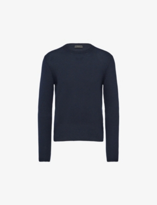 Shop Prada Crewneck Regular-fit Cashmere Jumper In Blue