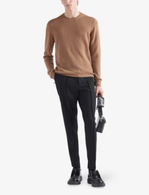 Prada Mens Brown Crewneck Regular-fit Cashmere Jumper