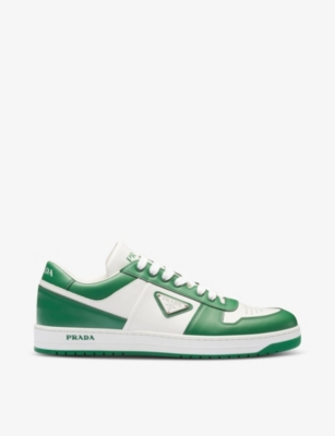 Prada Mens White Downtown Brand-plaque Leather Low-top Trainers In Multi