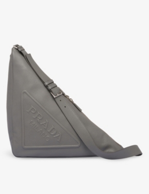 Shop Prada Triangle Large Leather Shoulder Bag In Grey