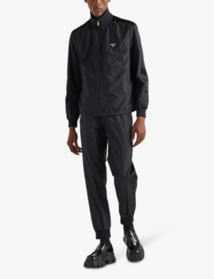 PRADA: Brand-patch spread-collar silk-blend jacket