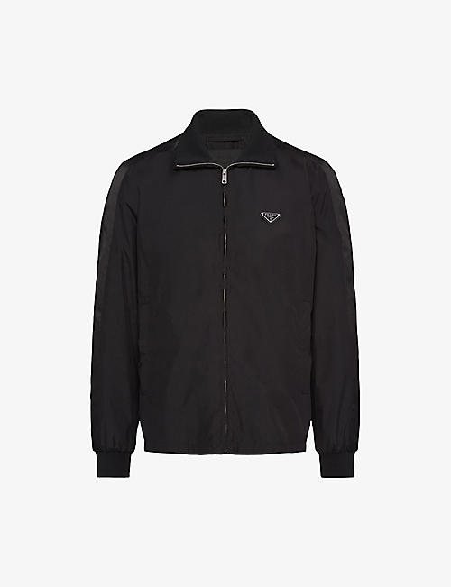 PRADA: Brand-patch spread-collar silk-blend jacket