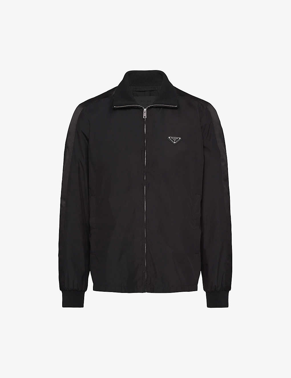 Shop Prada Brand-patch Spread-collar Silk-blend Jacket In Black
