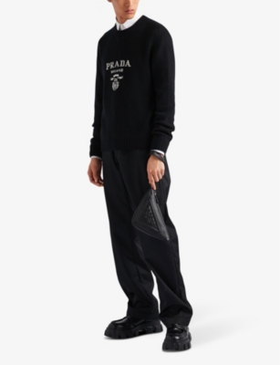 PRADA: Brand-embroidered crewneck wool and cashmere-blend jumper