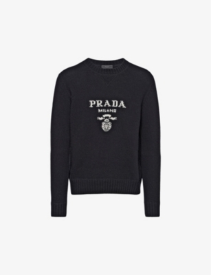 PRADA: Brand-embroidered crewneck wool and cashmere-blend jumper