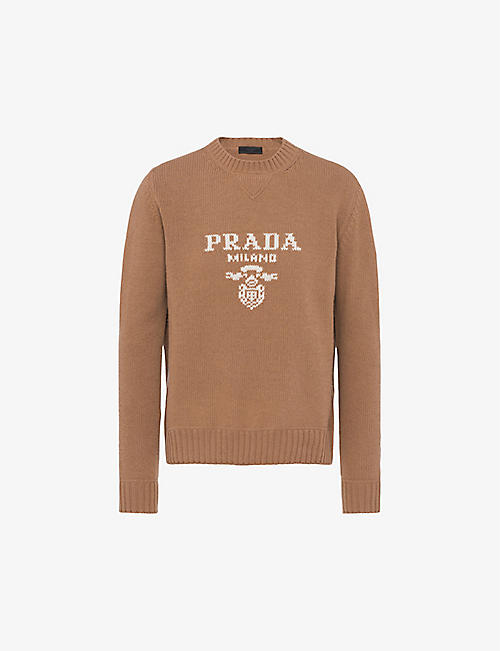 PRADA: Brand-embroidered crewneck wool and cashmere-blend jumper