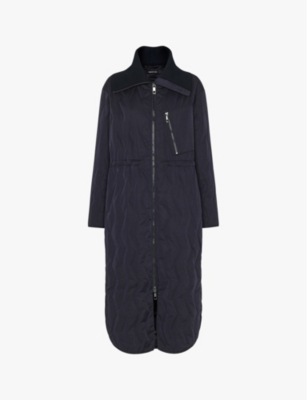 Whistles Womens Navy Niara Relaxed-fit Quilted Shell Coat