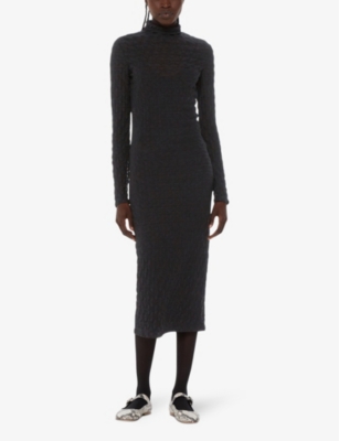 WHISTLES: High-neck long-sleeve textured knit midi dress