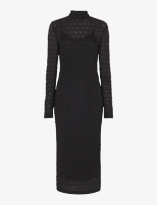 WHISTLES: High-neck long-sleeve textured knit midi dress