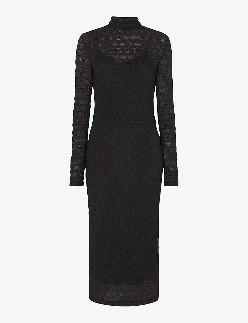 Whistles Womens Black High-neck Long-sleeve Textured Knit Midi Dress