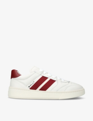 Shop Bally Mens White/red Moony Striped-side Leather Low-top Trainers