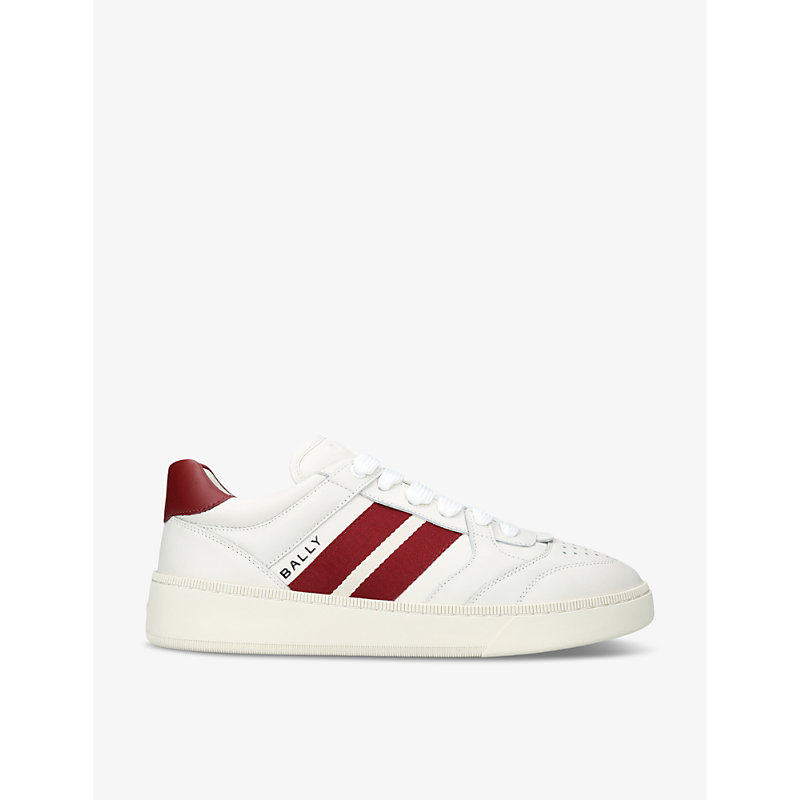 Shop Bally Mens White/red Moony Striped-side Leather Low-top Trainers