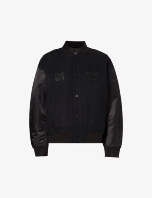 Emporio Armani Logo-patch Wool-blend Jacket In Black