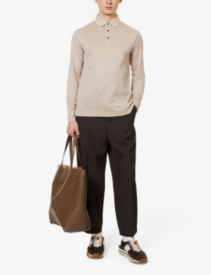 Emporio Armani Logo Velour-print Woven Polo In Corda