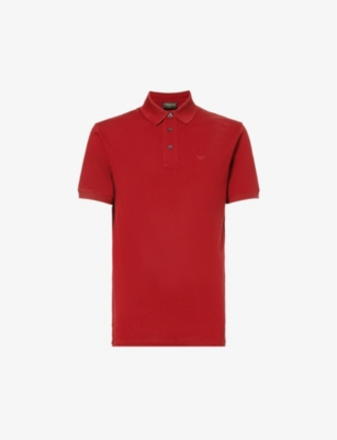 Emporio Armani Mens Red Dahila Logo-embroidered Cotton-piqué Polo Shirt