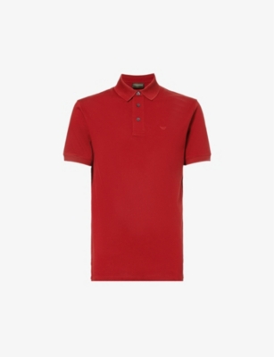 Emporio Armani Men's Red Dahila Logo-embroidered Cotton-piqué Polo Shirt