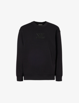 EMPORIO ARMANI: Logo-embroidered stretch cotton-blend sweatshirt