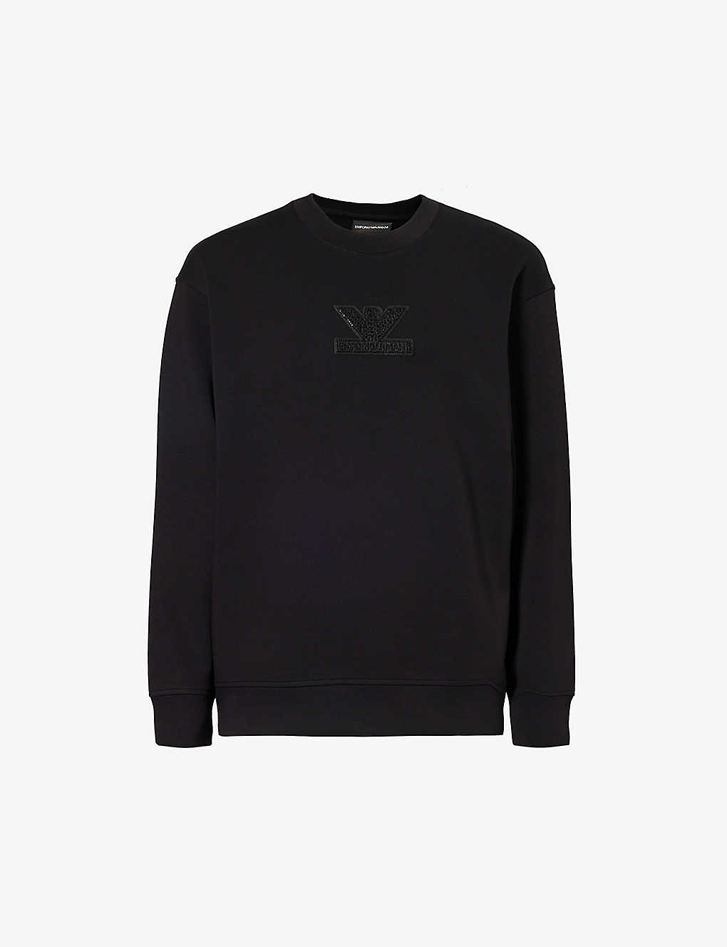 Emporio Armani Mens Nero Logo-embroidered Stretch Cotton-blend Sweatshirt In Black
