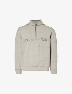 EMPORIO ARMANI: Logo text-embroidered stretch cotton-blend hoody