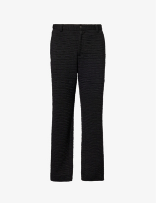 EMPORIO ARMANI: Textured tapered-leg mid-rise stretch-woven trousers