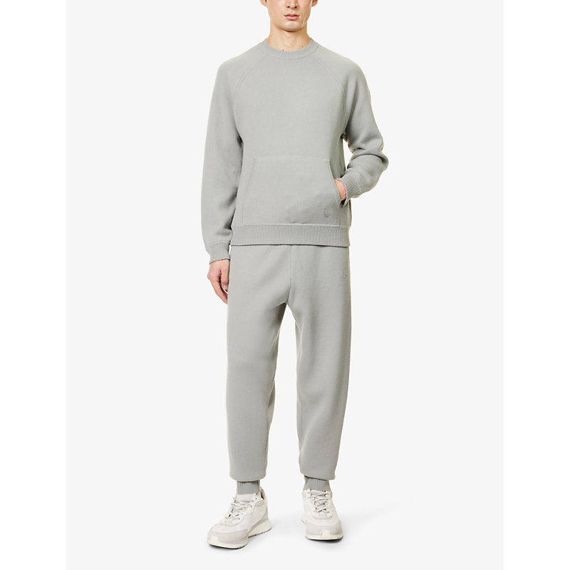 Shop Emporio Armani Men's Neutral Gray Relaxed-fit Tapered-leg Mid-rise Wool-blend Jogging Bottoms