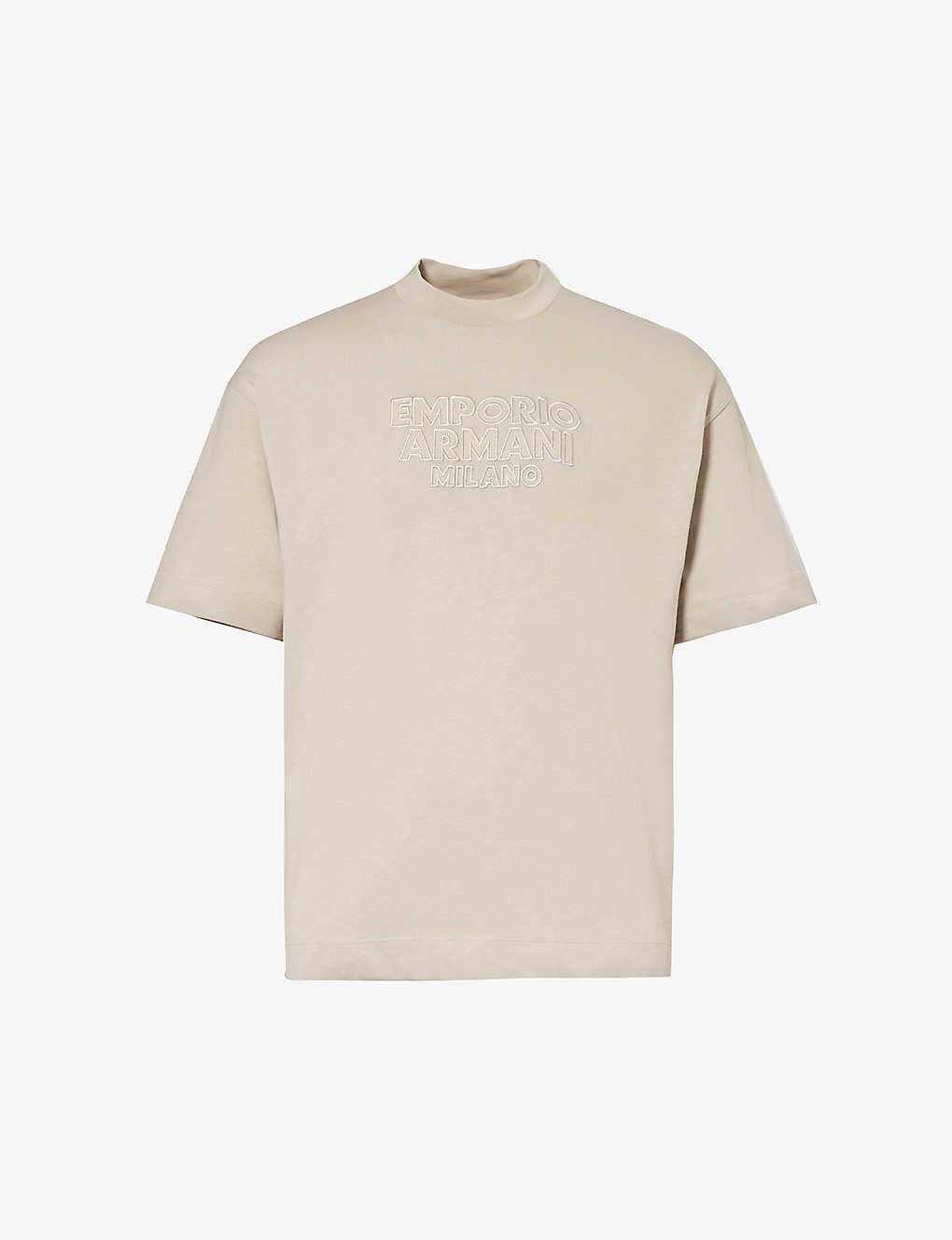 Emporio Armani Logo Text-embroidered Cotton-jersey T-shirt In Brown