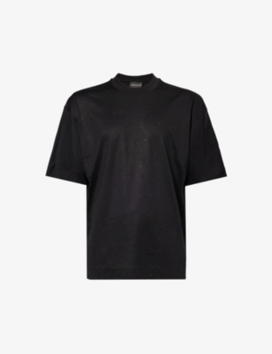 Emporio Armani Rhinestone-embellished Jersey T-shirt In Black