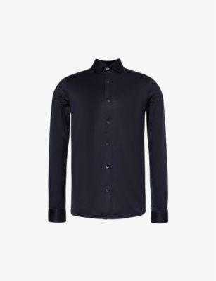 Emporio Armani Logo-patch Regular-fit Jersey Shirt In Blue