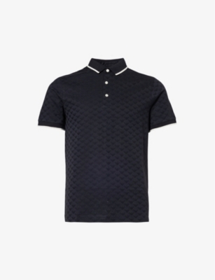 Shop Emporio Armani Mens Blu Navy Logo-embroidered Cotton Polo Shirt