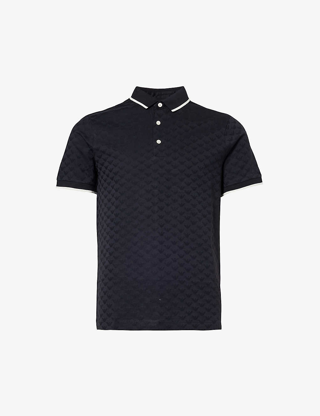 Shop Emporio Armani Men's Blu Navy Logo-embroidered Cotton Polo Shirt