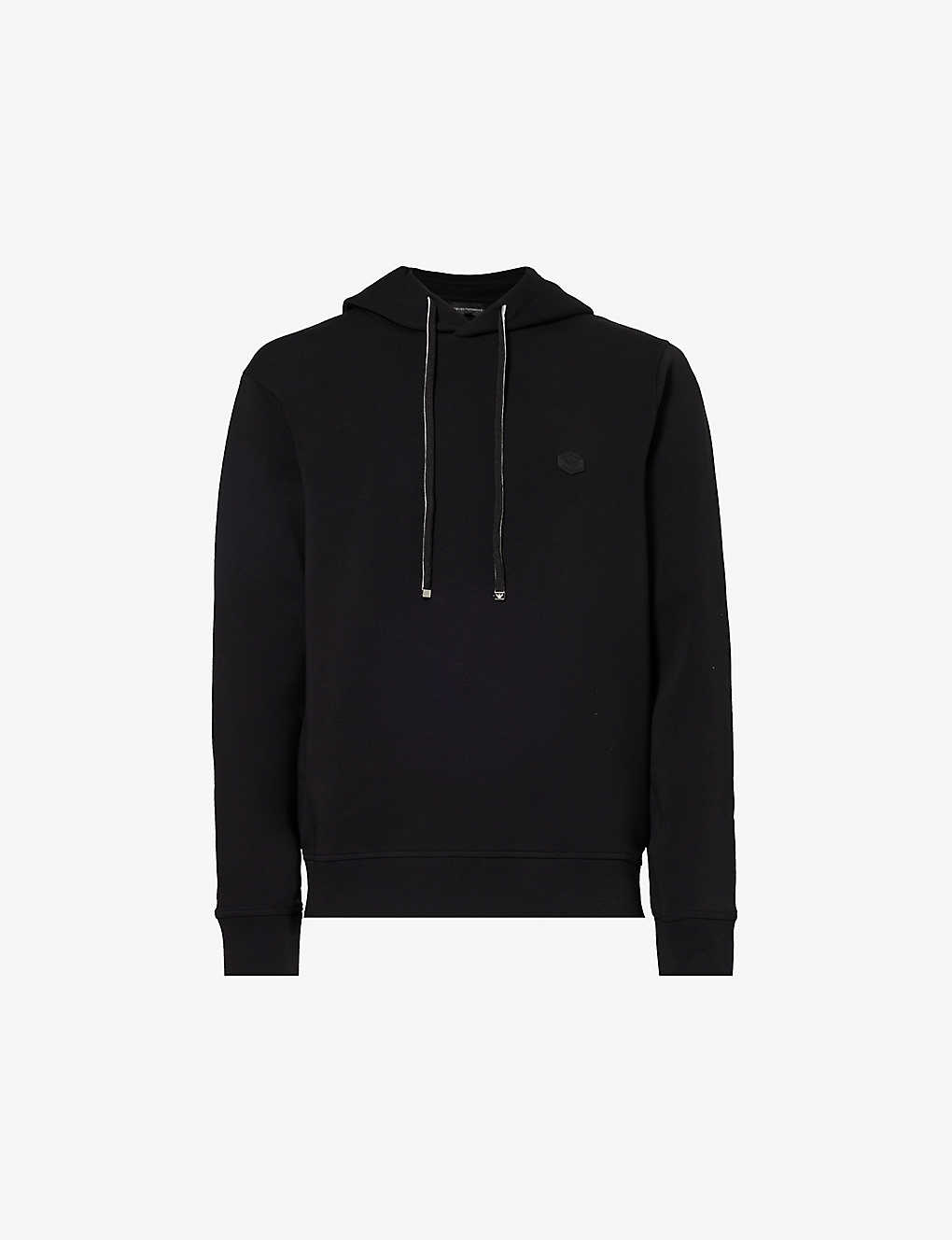 Emporio Armani Logo-embroidered Stretch Cotton-blend Hoody In Black