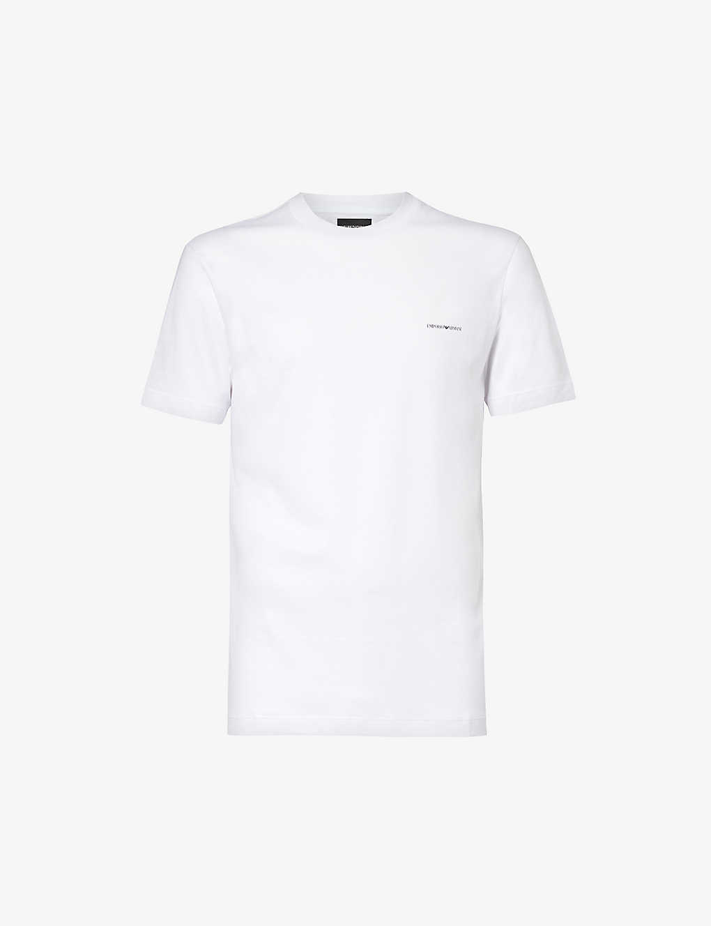 Shop Emporio Armani Logo Text-print Jersey T-shirt In Bianco Ottico