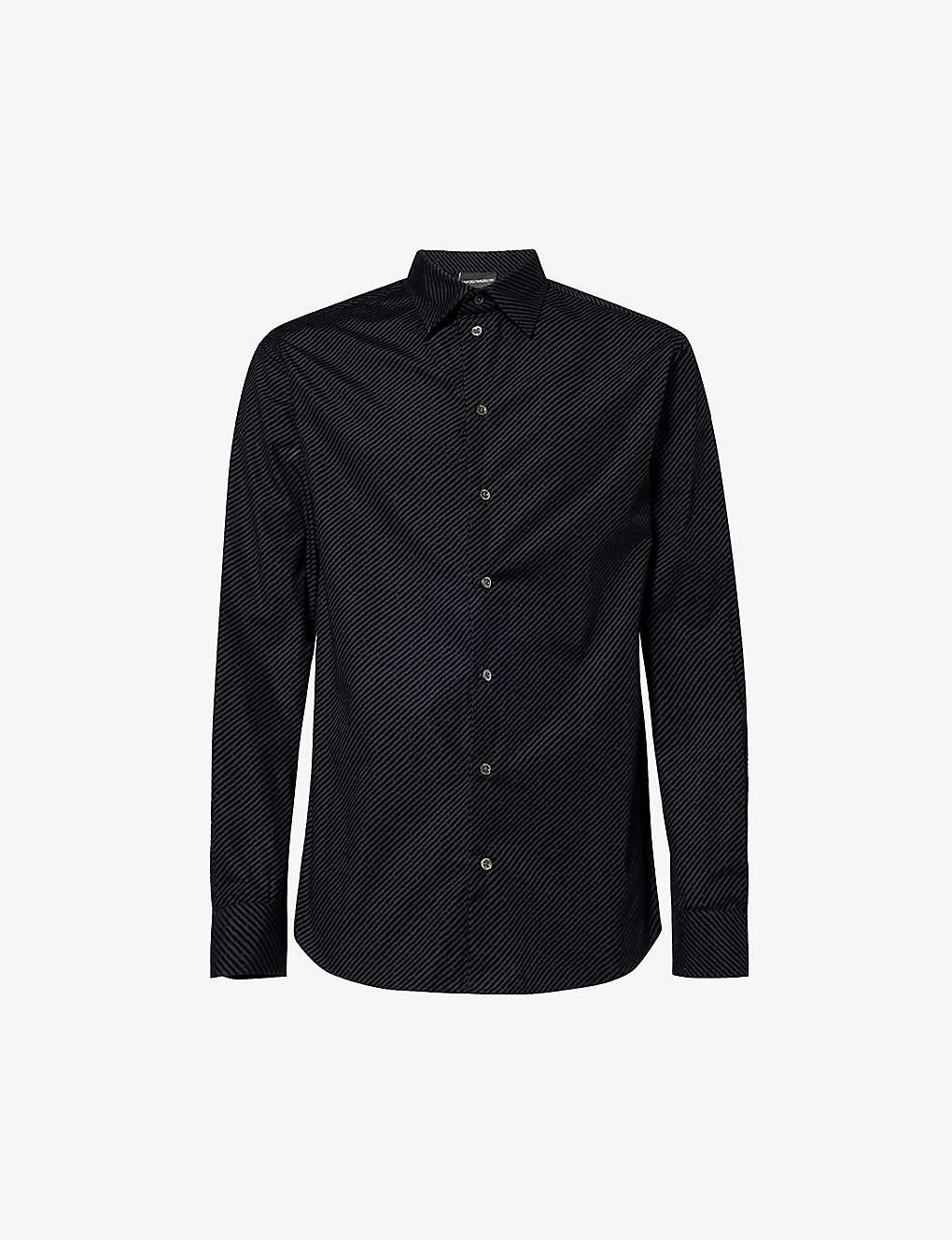Emporio Armani Mens Nero Slim-fit Long-sleeved Cotton Shirt