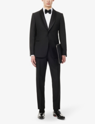 Shop Emporio Armani Notch-lapel Padded-shoulder Wool Suit In Nero