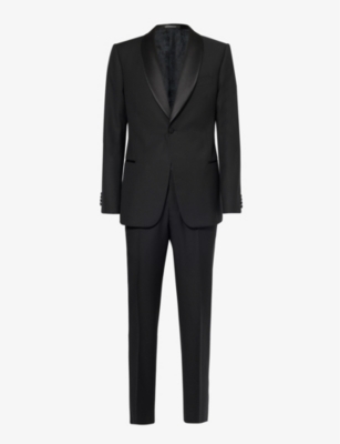 Shop Emporio Armani Notch-lapel Padded-shoulder Wool Suit In Nero