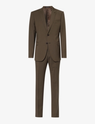 Emporio Armani Mens Marrone Tropical Peak-lapel Single-breasted Wool Suit